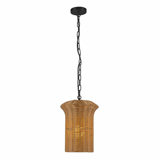 Alora Mood Kai PD641011MB 11-Inch Pendant Light in Matte Black with Natural Rattan Shade