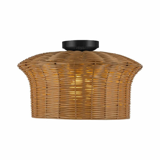 Alora Mood Kai SF641016MB 16-Inch Semi-Flush Mount in Matte Black with Natural Rattan Shade