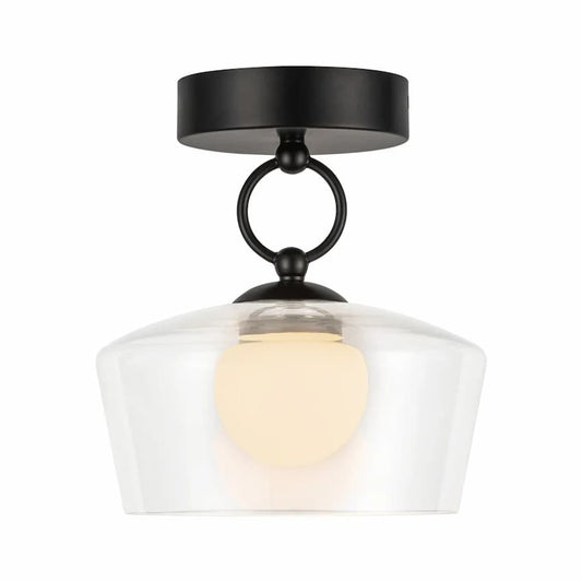 Alora Mood Leota SF443308MBCL-UNV 8-Inch LED Semi-Flush Mount in Matte Black with Clear Glass Shade and Matte Opal Glass Diffuser