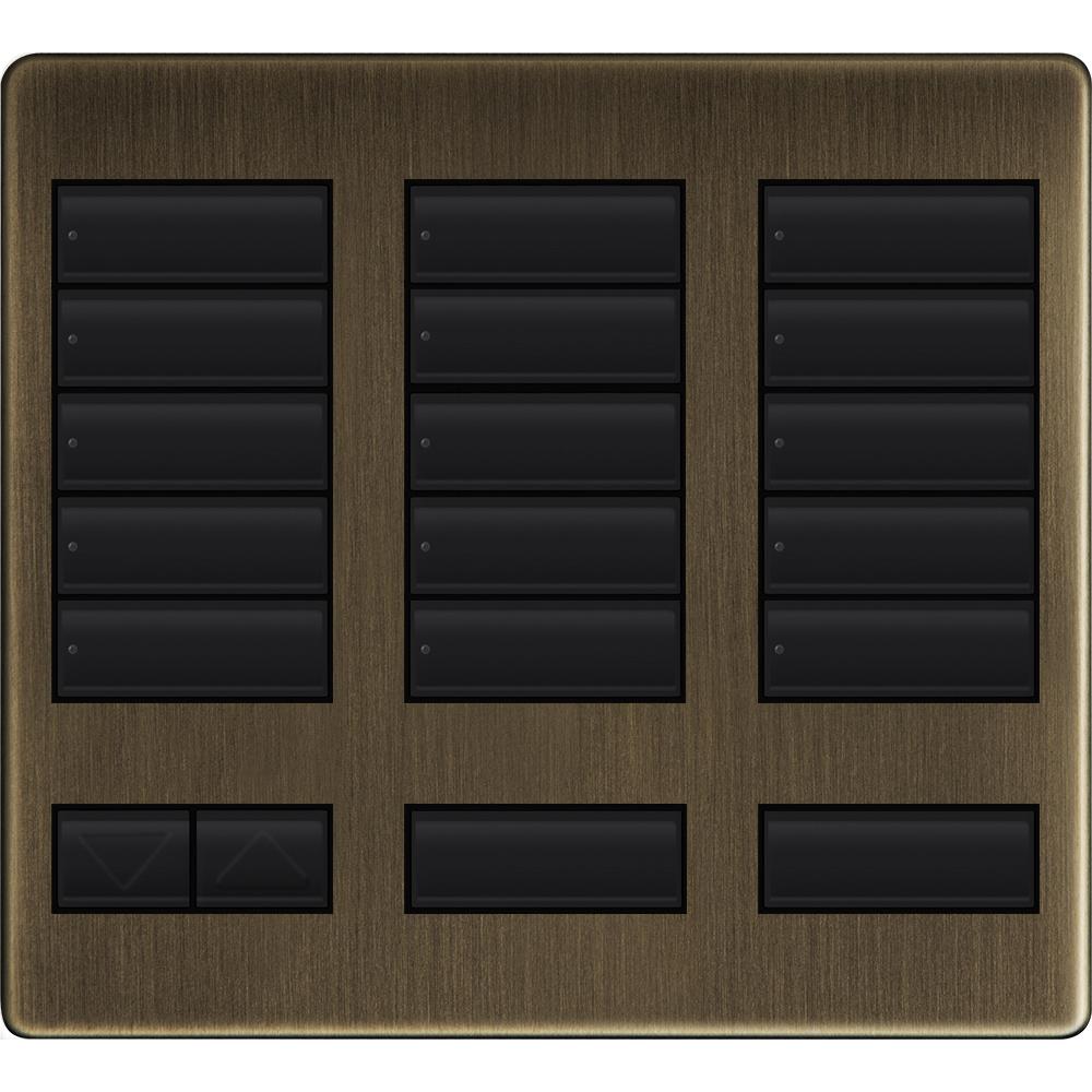 Lutron 15-button keypad faceplate in Antique Brass