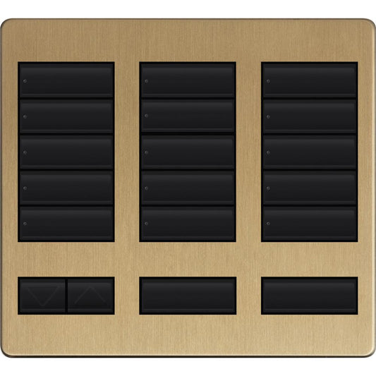 Lutron 15-button keypad faceplate in Satin Brass