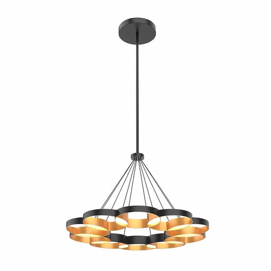 Kuzco Maestro CH90833 33-inch LED chandelier with sculptural metal rings and contemporary geometric design