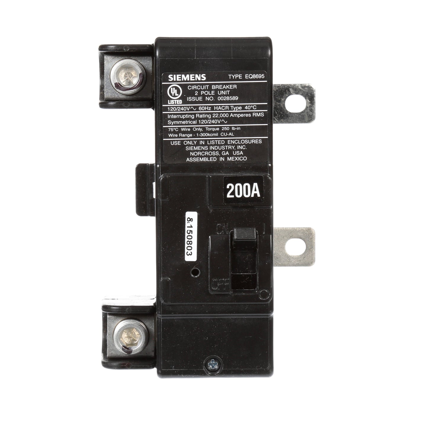 Siemens 200 Amp 2-Pole 240V Circuit Breaker 22kA Interrupt Rating M2 Frame