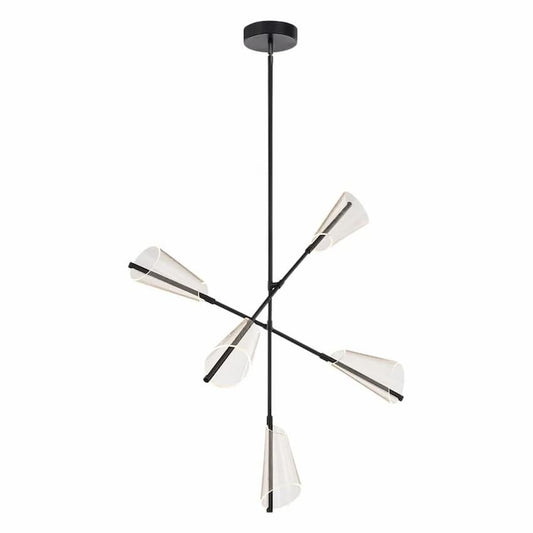 Kuzco Mulberry CH62737 37-inch LED chandelier with sculptural forged frame and clear etched acrylic light guide shades