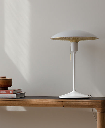 UMAGE Manta Ray White & Brass Replacement Shade — styled interior view 2