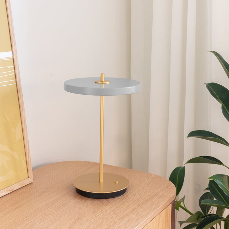 UMAGE Asteria Move LED Portable Table Lamp in Nuance Mist — styled interior view 2