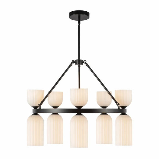 Alora Mood Nelly CH442626MBCR 26-Inch 10-Light Chandelier in Matte Black Finish with Clear Ribbed Glass Shades