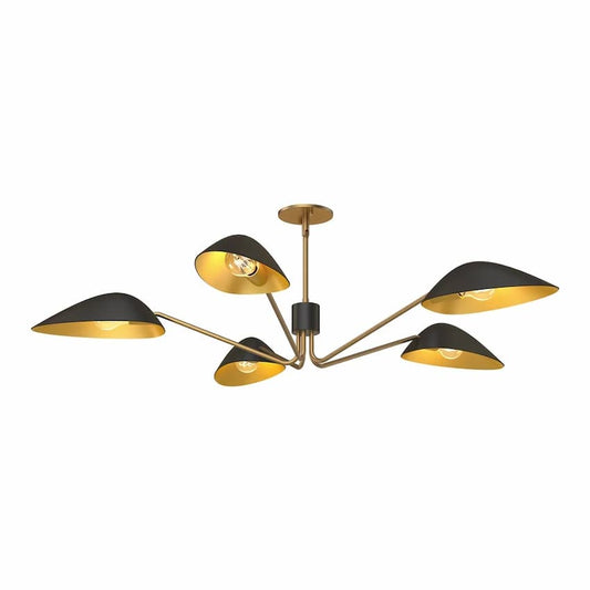 Alora Mood Oscar PD550545MBAG 46-Inch Pendant Light in Matte Black with Aged Gold Details and Decorative Metal Shades