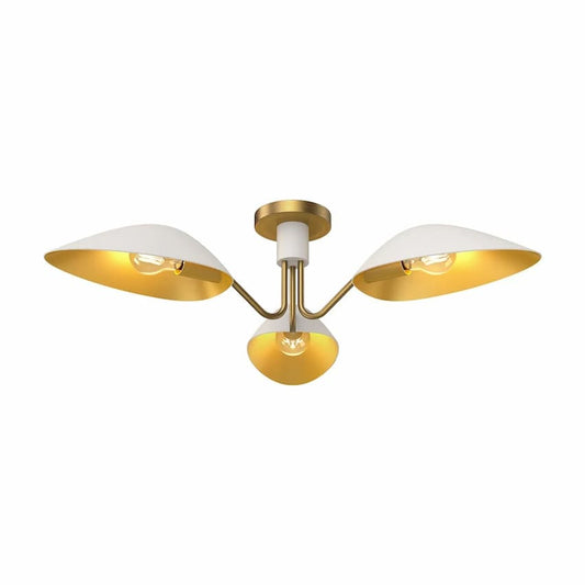 Alora Mood Oscar SF550332WHAG 32-Inch 3-Light Semi-Flush Mount in White with Aged Gold Accents and Steel Shades