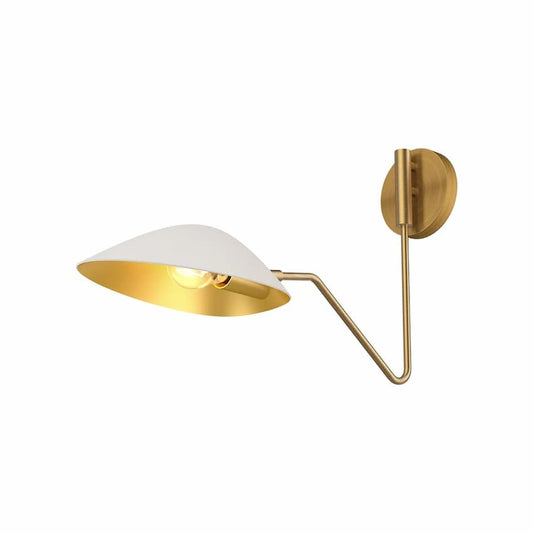 Alora Mood Oscar WV550006WHAG 6-Inch 1-Light Vanity Light in White with Aged Gold Accents and Sculptural Steel Shade
