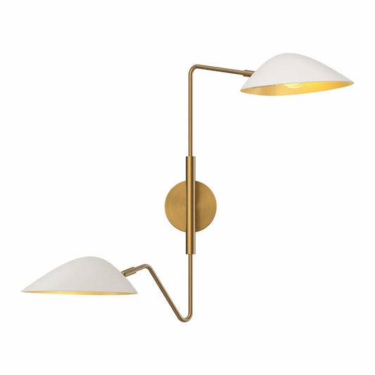 Alora Mood Oscar WV550224WHAG 6-Inch 2-Light Vanity Light in White with Aged Gold Accents and Steel Shades