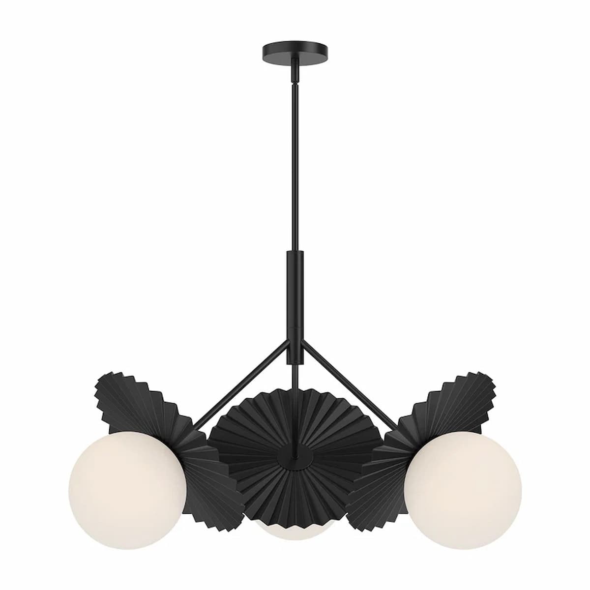 Alora Mood Plume Collection CH501334MBOP 3-Light Chandelier with Matte Black Steel Frame and Matte Opal Glass Shades