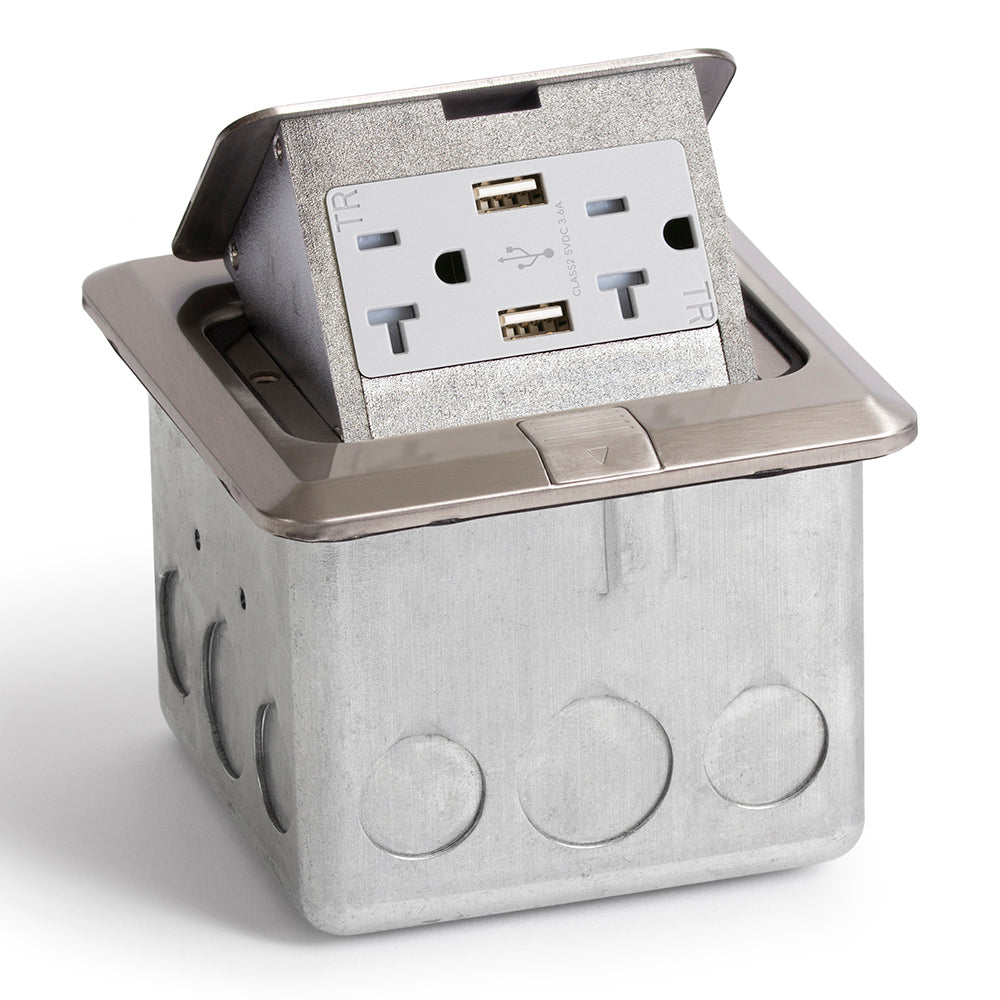 Lew Electric PUFP-SQ-SS-20A-2USB Stainless floor box