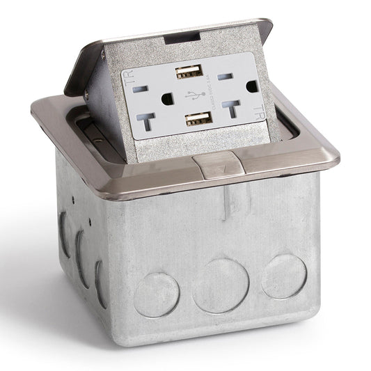 Lew Electric PUFP-SQ-SS-20A-2USB Stainless floor box