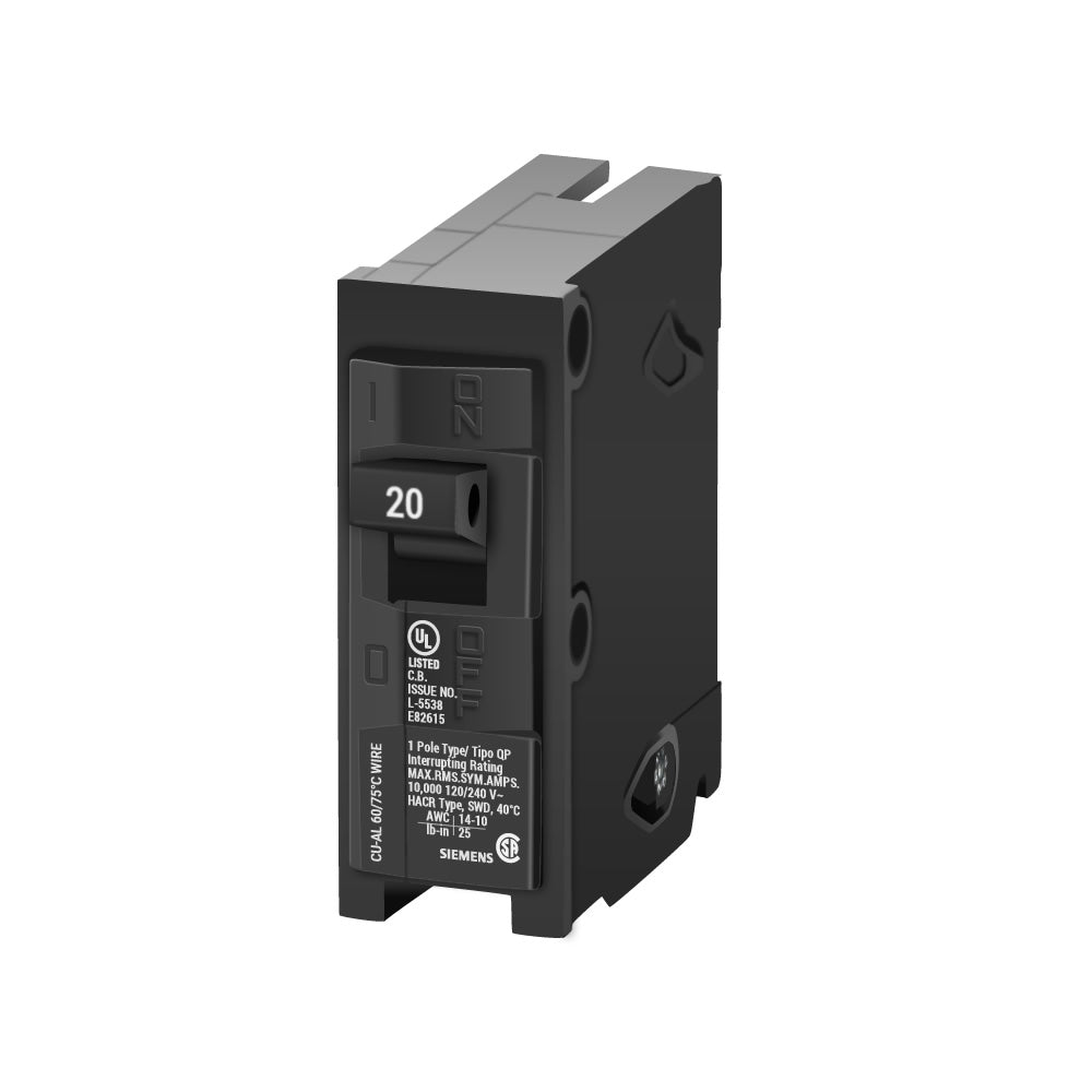 Siemens 20A 1-Pole 120V Plug-In Circuit Breaker QP Series 10kAIC