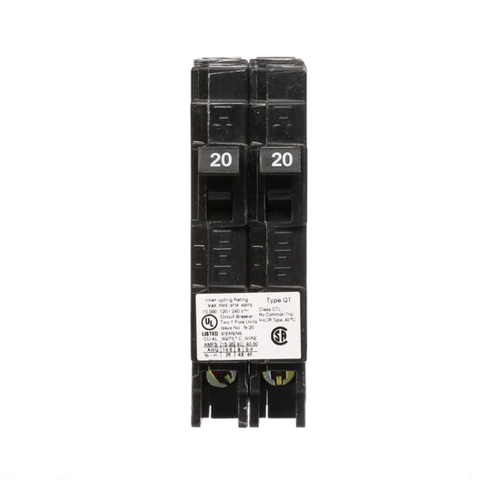 Siemens 20 Amp 2-Pole Tandem Type QT Circuit Breaker 120/240V 10kA Interrupt Rating