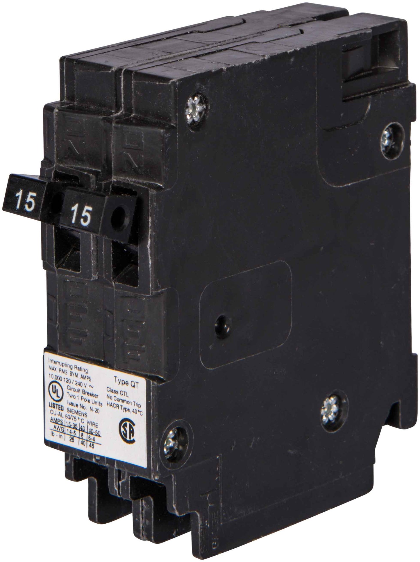 Siemens 20/30 Amp 1-Pole 120/240V Tandem Type QT Circuit Breaker 10kA Interrupt Rating