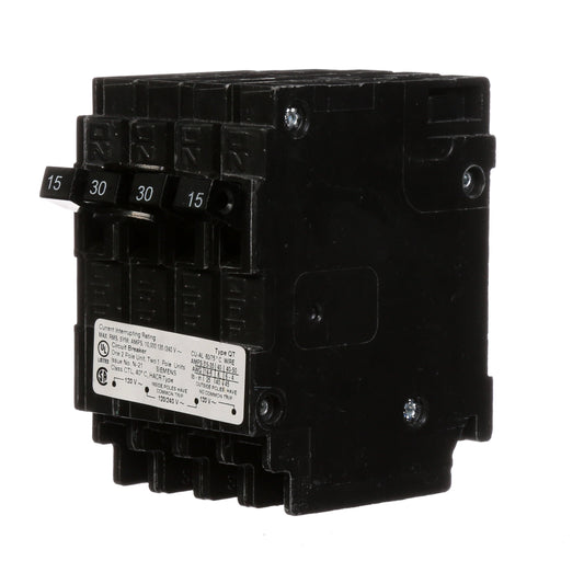 Siemens 15/30 Amp 120/240V 4-Pole Quadplex Plug-In Circuit Breaker, QT Series, 10 kAIC, Thermal Magnetic Trip, UL 489
