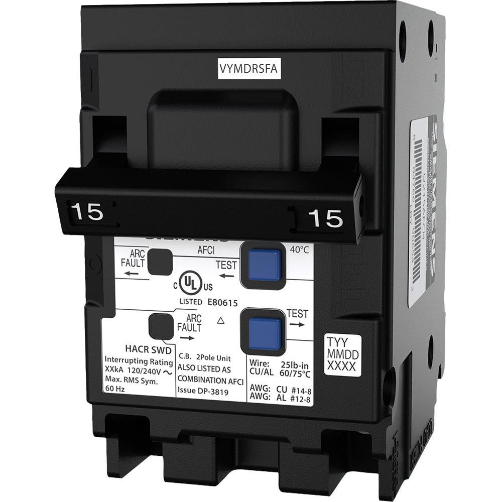 Siemens 15A 240V 2-Pole Combination Arc-Fault Circuit Breaker Plug-In Neutral
