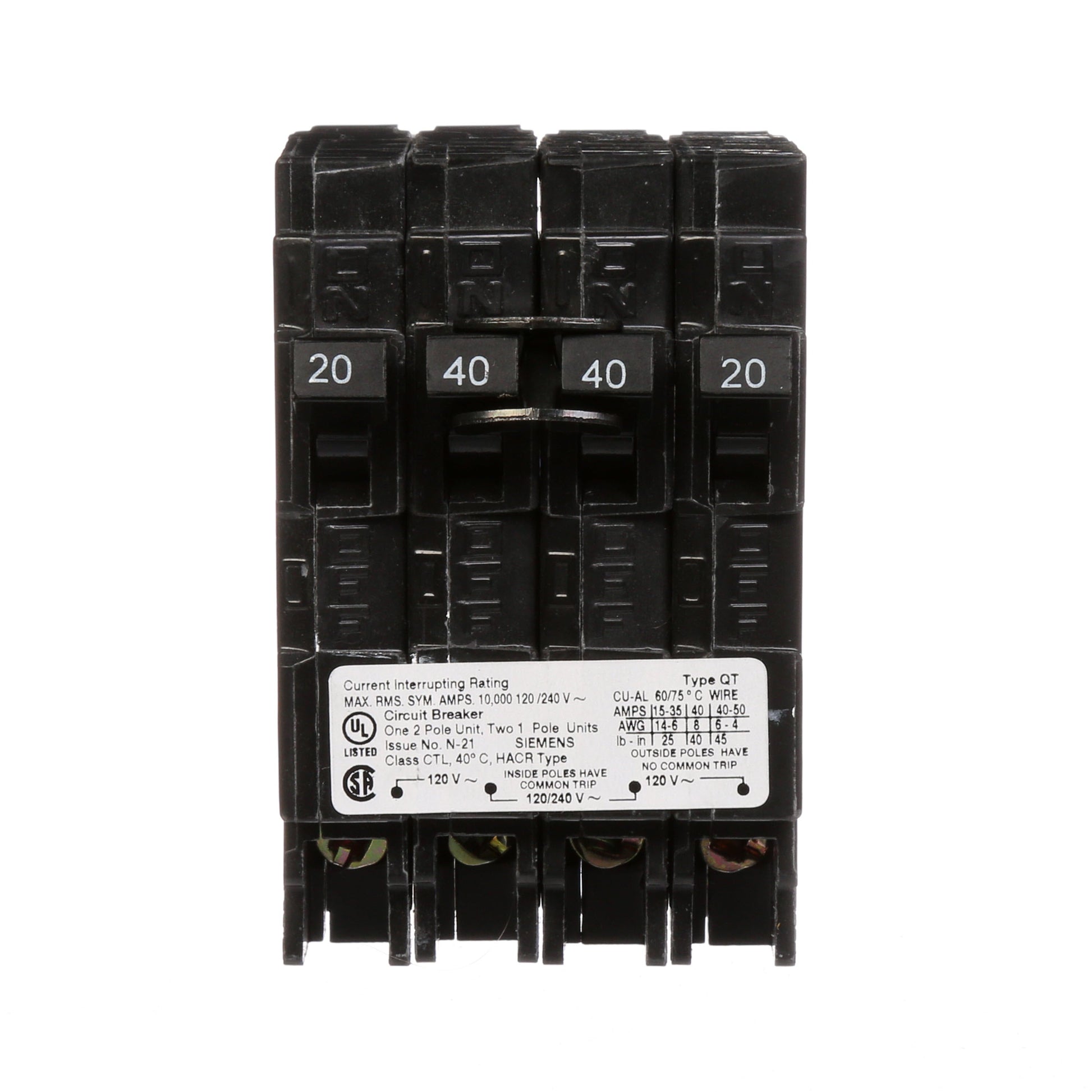 Siemens 40A 240V 2-Pole Thermal Magnetic Quad Circuit Breaker