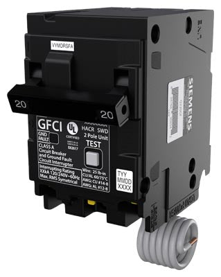 Siemens 20 Amp 2-Pole 120/240V GFCI Circuit Breaker 10kA Interrupt Rating Plug-In