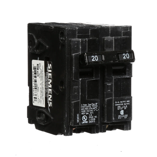 Siemens 20 Amp 120/240V 2 Pole Plug-On Thermal Magnetic Circuit Breaker Q Frame