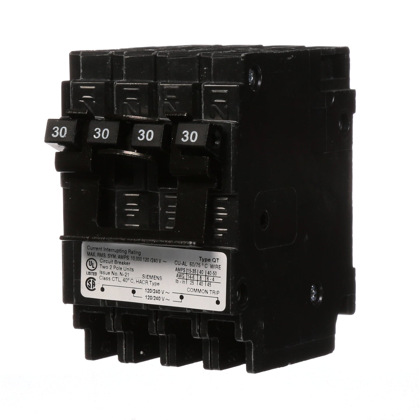 Siemens 30 Amp 120/240V 4-Pole Quad Circuit Breaker Plug-On Frame Q