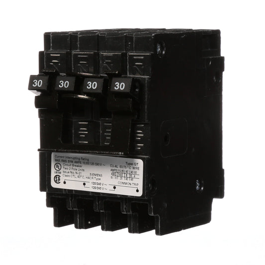 Siemens 30 Amp 120/240V 4-Pole Quad Circuit Breaker Plug-On Frame Q