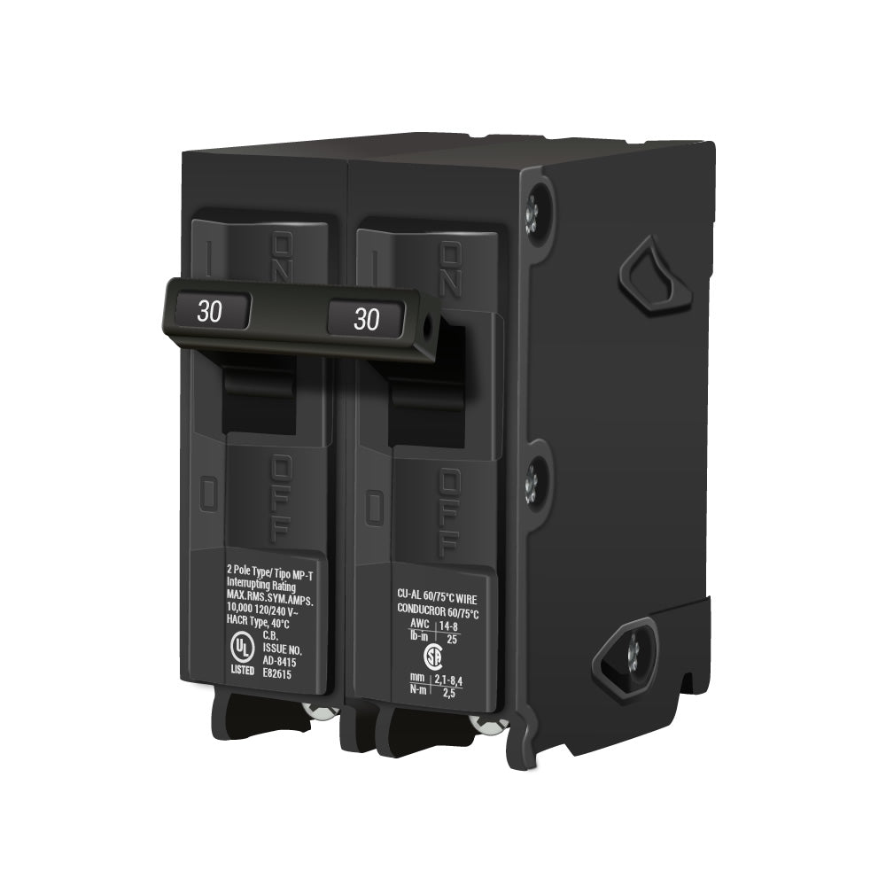 Siemens 30 Amp 2 Pole 120/240VAC Plug-In Molded Case Circuit Breaker, Type QP/MP, 10 kA Interrupt, Thermal Magnetic Trip, UL/CSA Certified