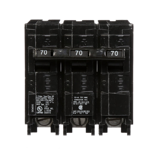 Siemens 70 Amp 3 Pole 240 VAC Plug-In Circuit Breaker 10 kA Interrupt Rating