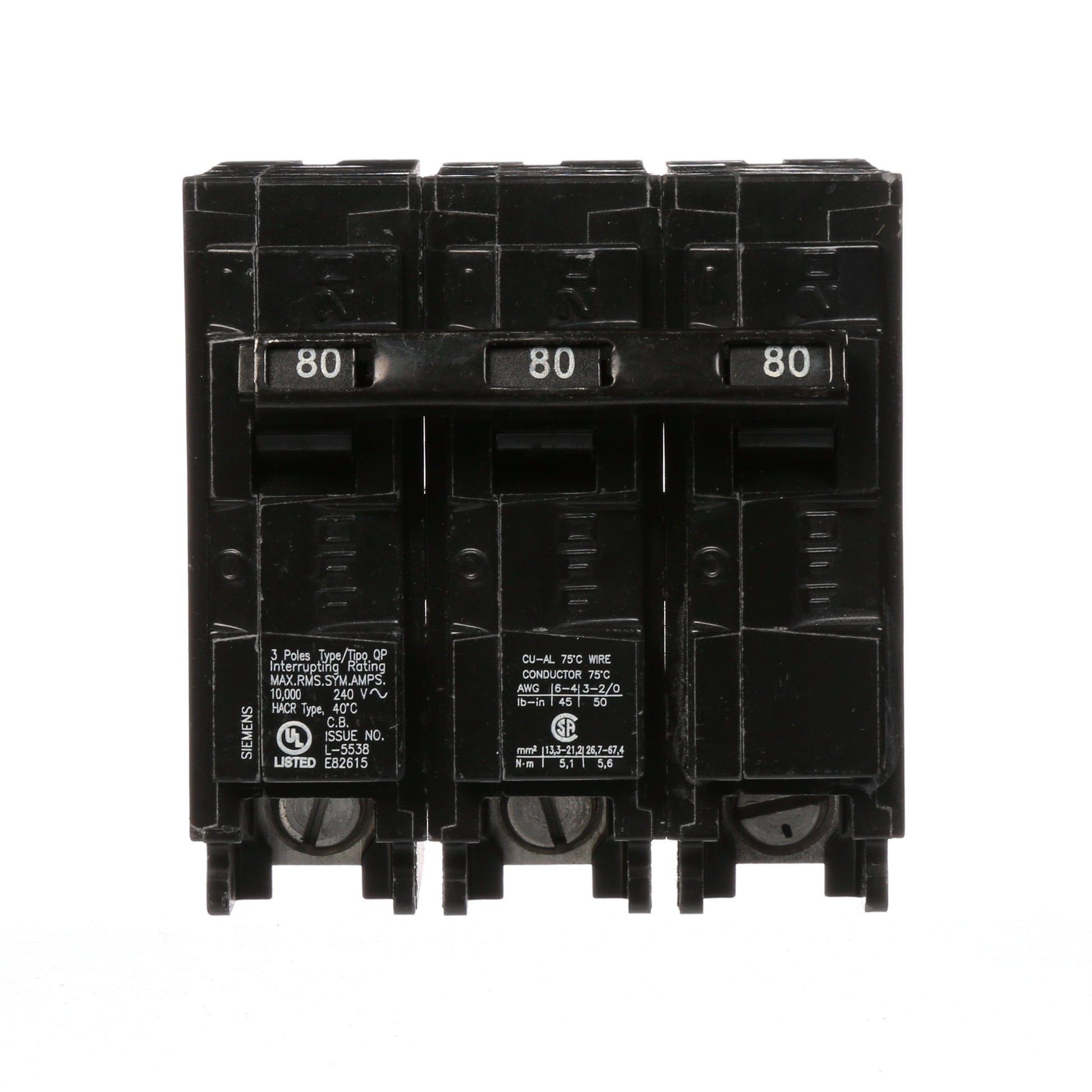 Siemens 80 Amp 3 Pole 240 VAC Plug-In Circuit Breaker, 10 kA Interrupt Rating, Type QP