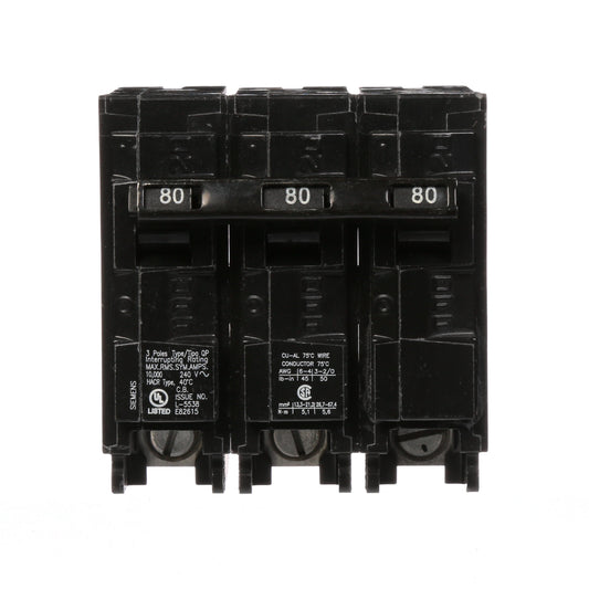 Siemens 80 Amp 3 Pole 240 VAC Plug-In Circuit Breaker, 10 kA Interrupt Rating, Type QP