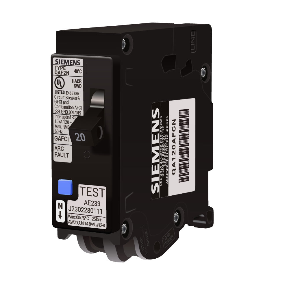 Siemens 20A 120V 1 Pole Combination Arc Fault Circuit Breaker Plug-On Neutral