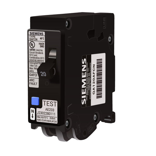 Siemens 20A 120V 1 Pole Combination Arc Fault Circuit Breaker Plug-On Neutral