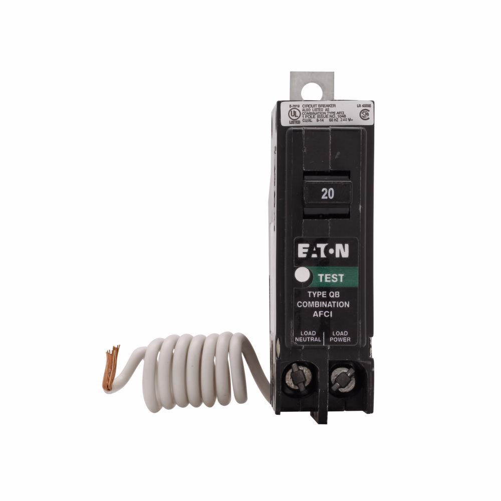 Cutler Hammer 1 Pole 20A 70-160VAC Bolt-On Arc Fault Circuit Breaker, BAB Frame, 10kAIC, QBCAF Series, Thermal Magnetic Trip