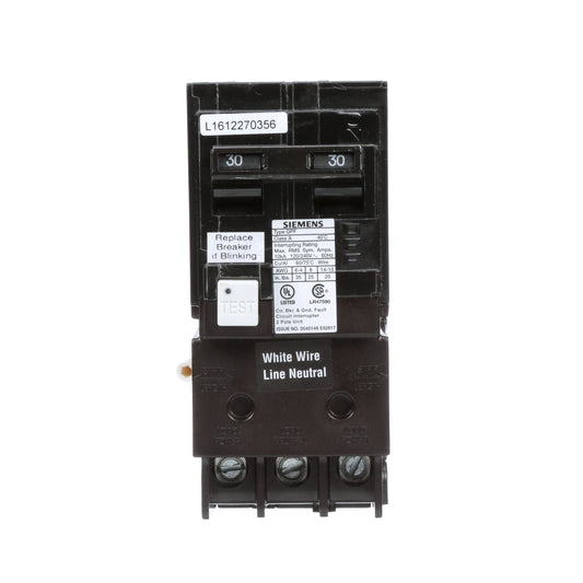 Siemens 30 Amp 2 Pole 120/240V Plug-In Ground Fault Circuit Breaker, Q Series, 10kAIC, Thermal Magnetic Trip, UL/CSA