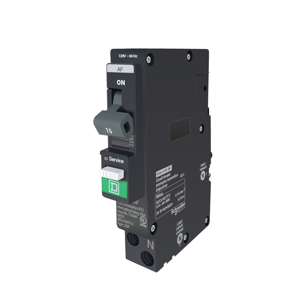 Square D 15A 1-Pole 120VAC Combination Arc Fault Circuit Breaker Plug-On Neutral 10kA Interrupt