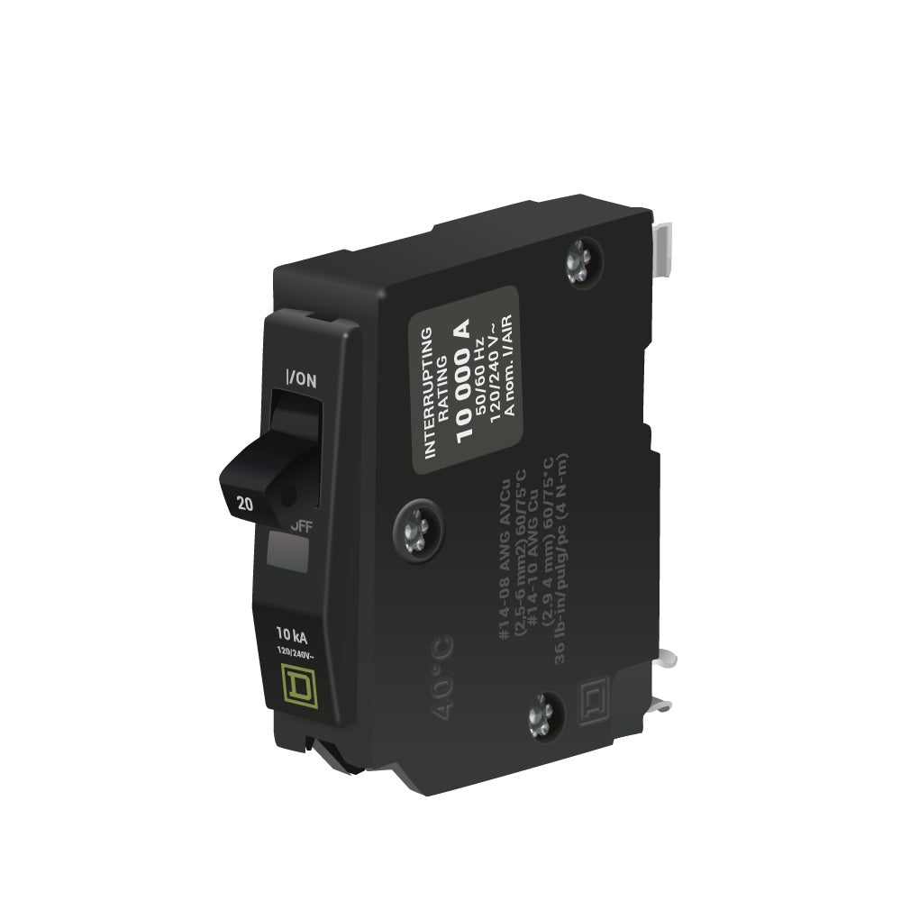 Square D 20 Amp 1 Pole 120/240VAC 10kA Plug-In Circuit Breaker, QO Series, Thermal Magnetic Trip, UL/CSA Listed