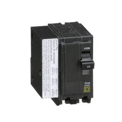 Square D QO 2-Pole 40A 120/240VAC Plug-In Miniature Circuit Breaker, 10kA Interrupt, Thermal Magnetic Trip, QO Series