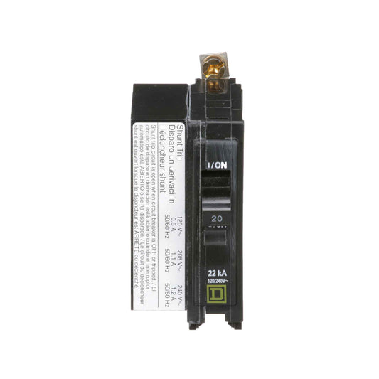 Square D 20A 120/240V 1-Pole Bolt-On Circuit Breaker with Shunt Trip, 22kA Interrupt Rating