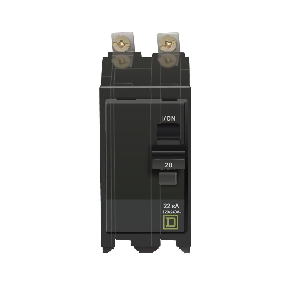 Square D 20 Amp 2 Pole 120/240VAC Bolt-On Circuit Breaker 22kA Interrupt Rating