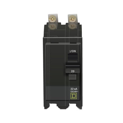 Square D 20 Amp 2 Pole 120/240VAC Bolt-On Circuit Breaker 22kA Interrupt Rating