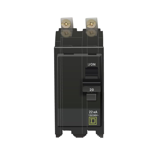 Square D 20 Amp 2 Pole 120/240VAC Bolt-On Circuit Breaker 22kA Interrupt Rating