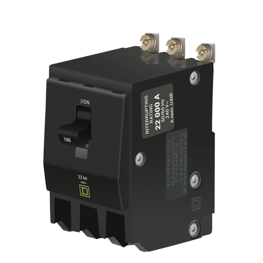 Square D 100 Amp 3 Pole Bolt-On Miniature Circuit Breaker, 120/240VAC, 22kA, QO Series, Visi-Trip, UL/CSA Listed