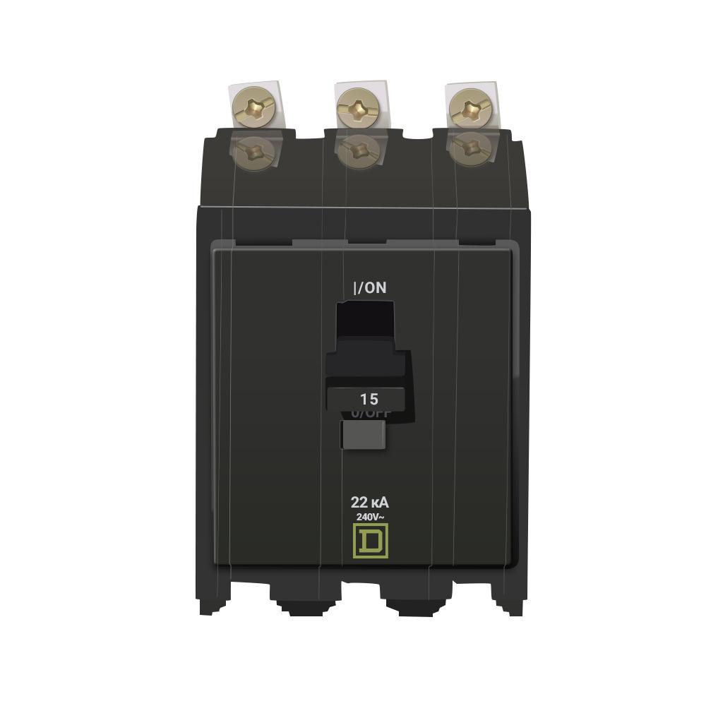 Square D 15 Amp 3 Pole 120/240VAC Bolt-On QOB Frame Circuit Breaker, 22kAIC, Thermal Magnetic Trip, UL CSA Certified