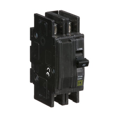 Square D 20 Amp 2 Pole 120/240VAC Circuit Breaker, 10kA Interrupt Rating, QOU Frame