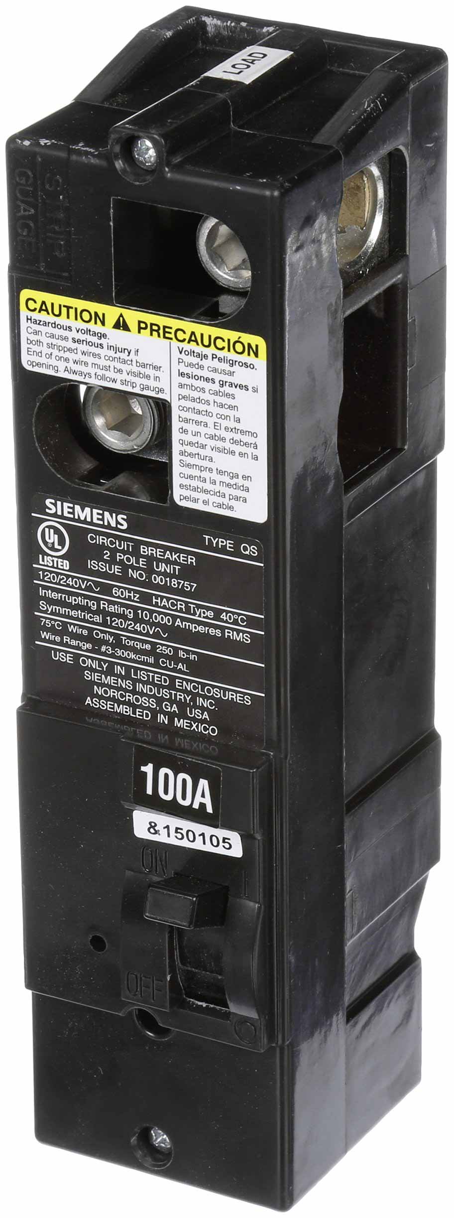 Siemens 100 Amp 240 Volt 2-Pole Molded Case Circuit Breaker 10kA Interrupt Rating Power Mod Series