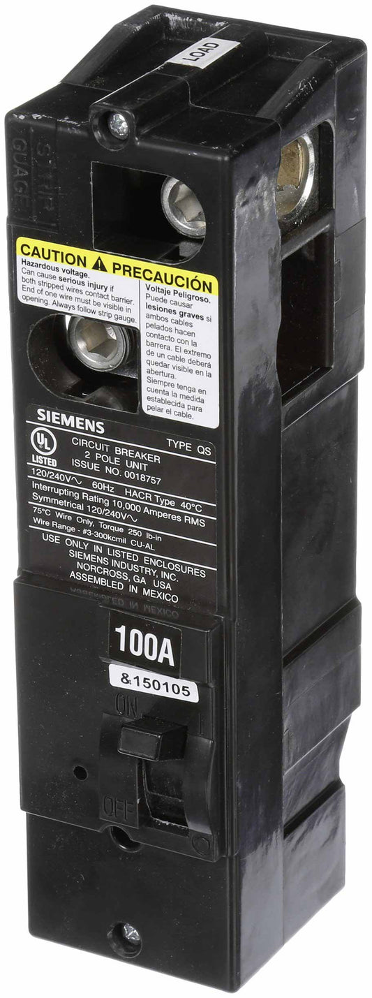 Siemens 100 Amp 240 Volt 2-Pole Molded Case Circuit Breaker 10kA Interrupt Rating Power Mod Series