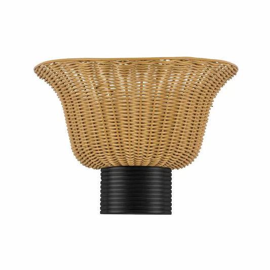 Alora Mood Rancho WV667014MB 14-Inch 1-Light Vanity Light in Matte Black Finish with Natural Rattan Shade