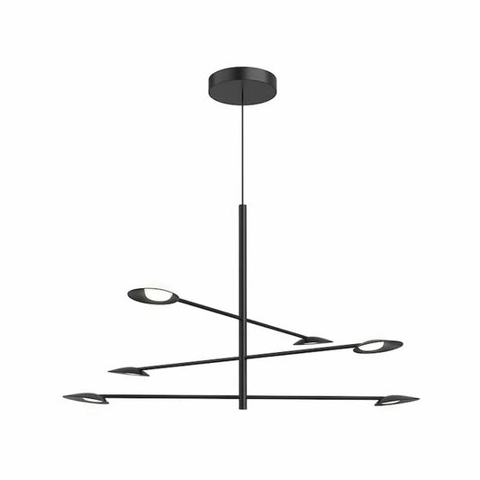Kuzco CH90136 Rotaire chandelier featuring aluminum leaf-shaped shades, black steel frame and frosted acrylic diffusers